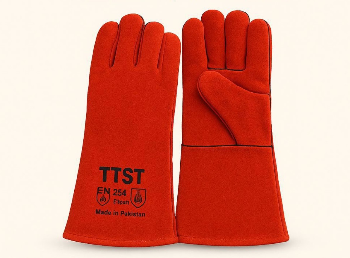 RED LEATHER WELDING  GLOVES 14" - TTST